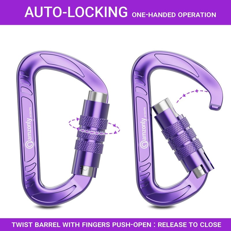 Amzonly 3inch Auto Locking Carabiner Clips Heavy Duty, 12KN /2697lbs Lightweight keychain carabiners, Sturdy Twist Lock Caribeeners for Camping Hiking Hammock Swing Backpack, dog leash and Harness etc - Image 3
